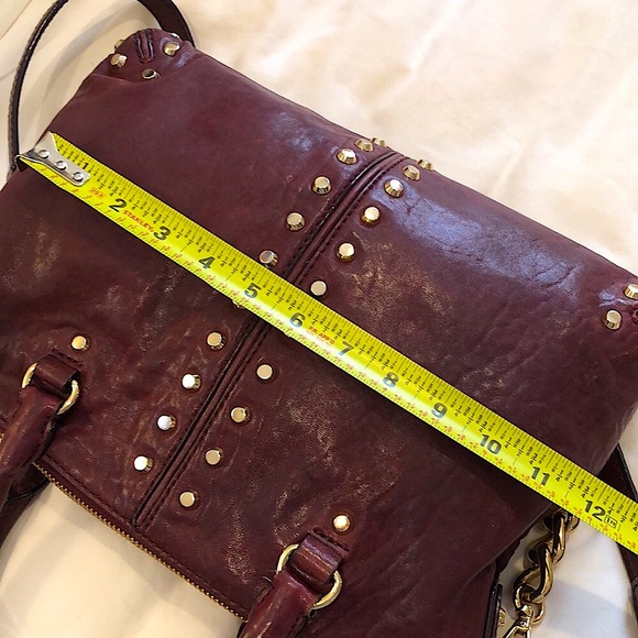 MICHAEL KORS Wine Red Leather Hardware Studded Briefcase Crossbody Shoulder Bag - Picture 9 of 14